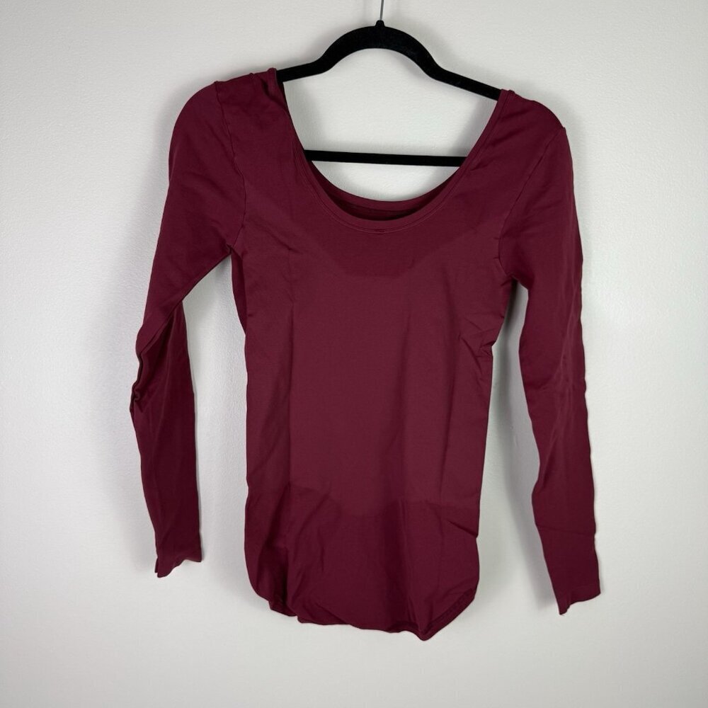 Spanx Long Sleeve Bodysuit Womens L Maroon Red Shapewear Smoothing Top NWT - Picture 8 of 8